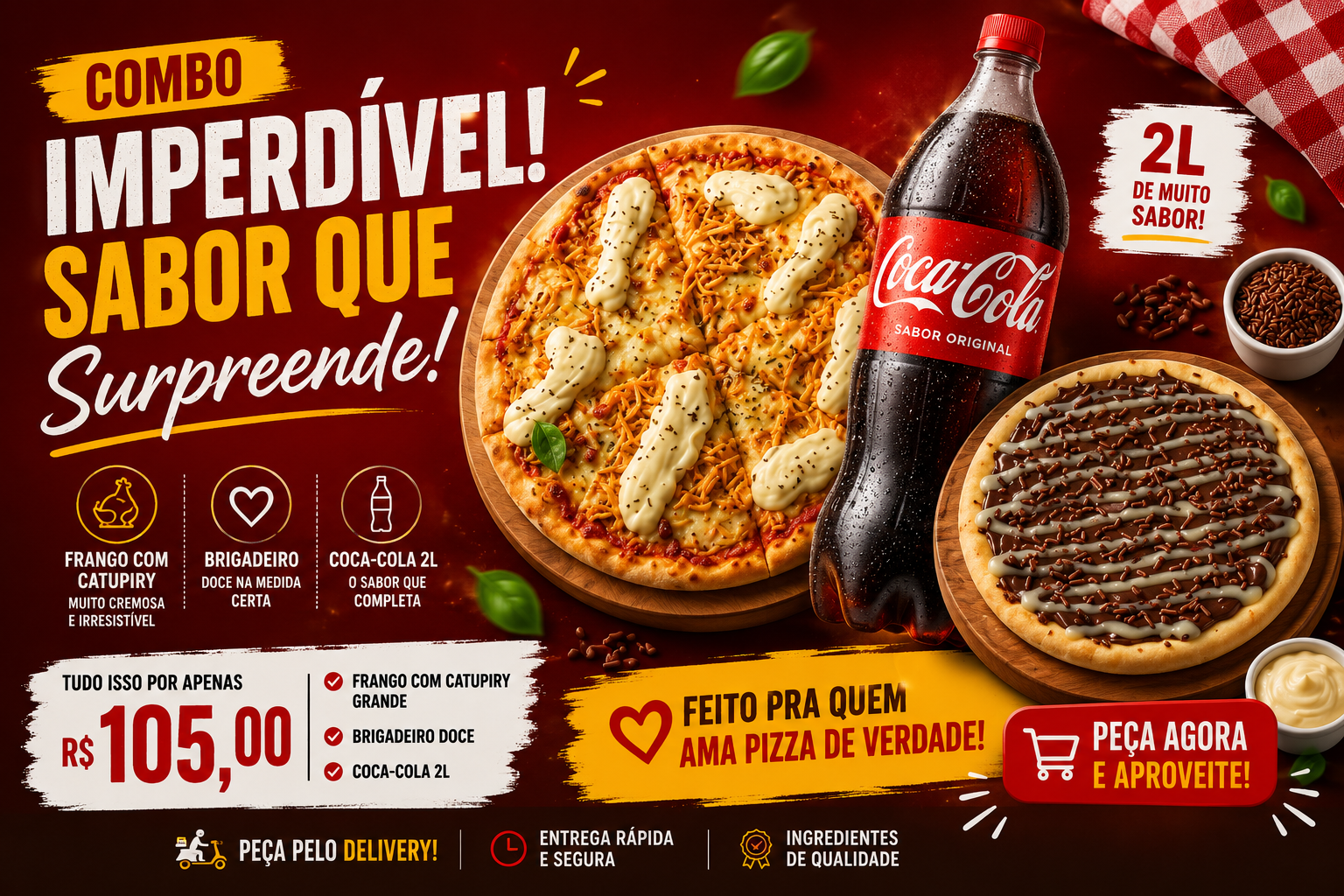 Combo Frango Catupiry + Brigadeiro + Coca-Cola 2L